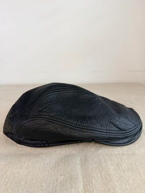 Harley Davidson Leather Newsboy Cap Black S/M Biker Hat